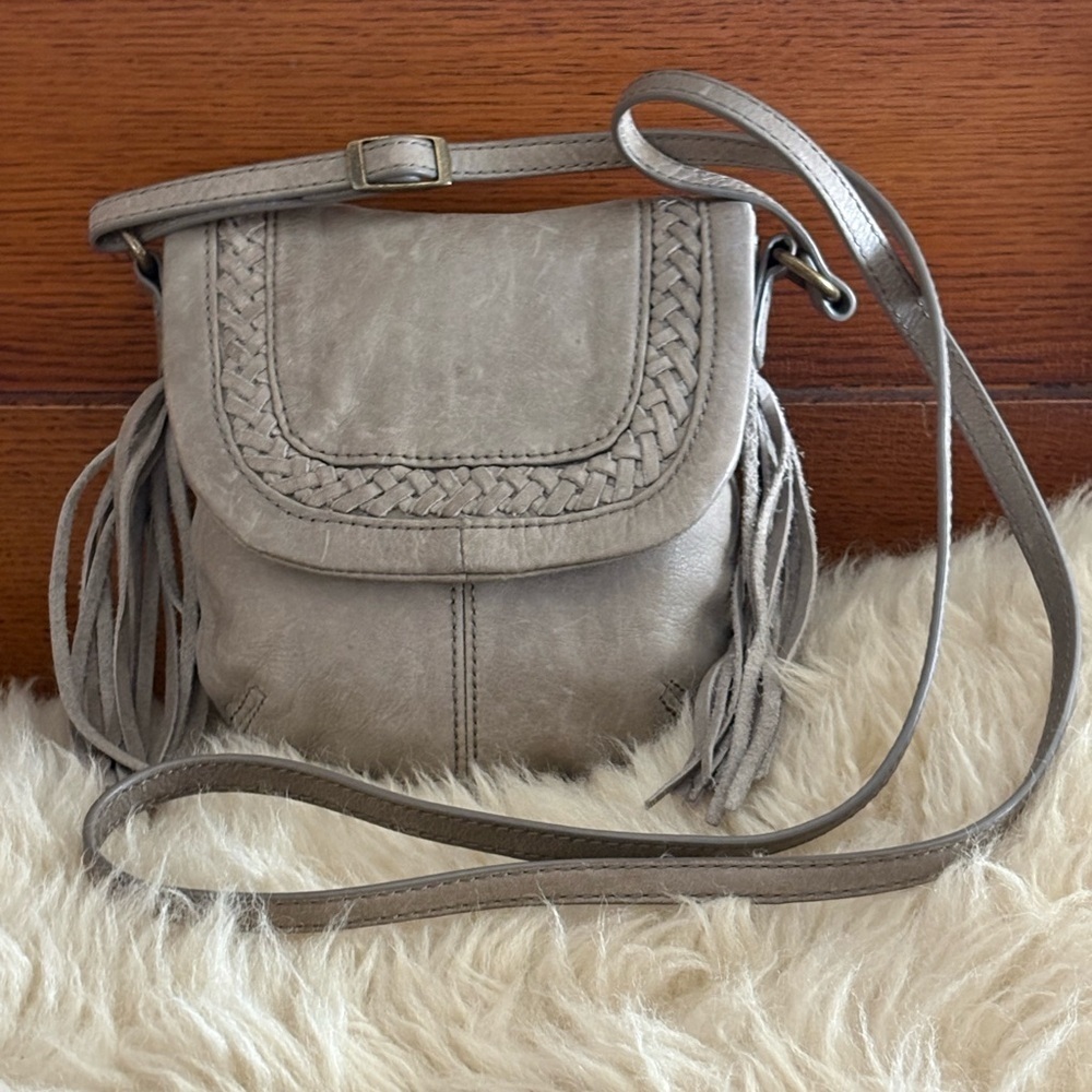 Lucky Brand Cary Crossbody Fringe Satchel in Smoke Gray Leather